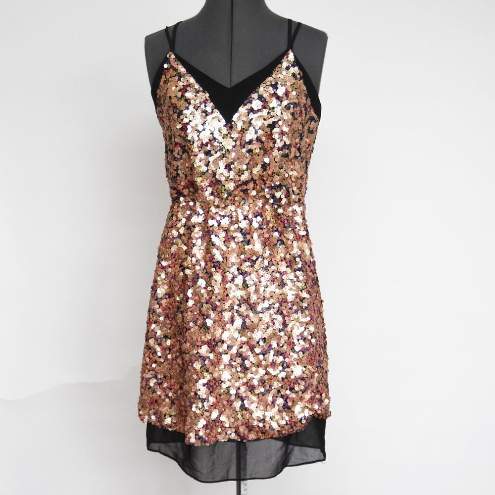 NWT Adelyn Rae Becca Sequin Mini Dress Gold Rainbow Small Cocktail Party